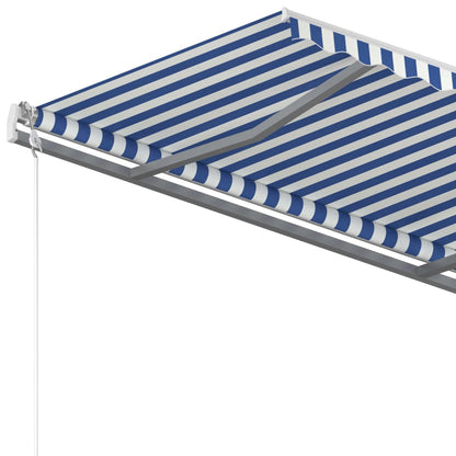 Toldo retrátil manual com postes 3,5x2,5 m azul e branco
