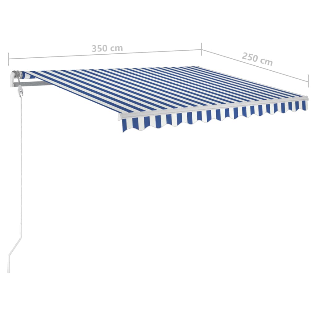Toldo retrátil manual com postes 3,5x2,5 m azul e branco