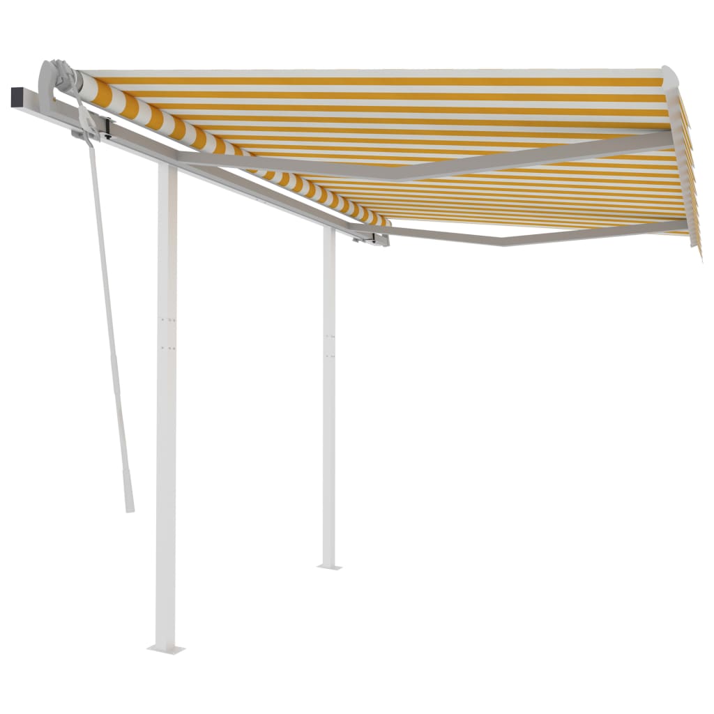 Toldo retrátil manual com postes 3,5x2,5 m amarelo e branco