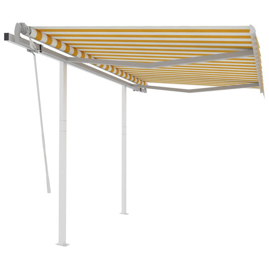 Toldo retrátil manual com postes 3,5x2,5 m amarelo e branco