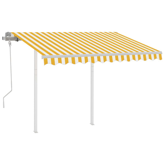 Toldo retrátil manual com postes 3,5x2,5 m amarelo e branco