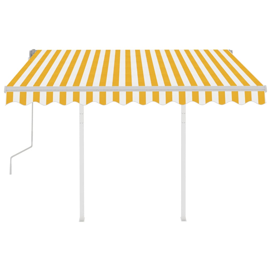 Toldo retrátil manual com postes 3,5x2,5 m amarelo e branco