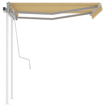 Toldo retrátil manual com postes 3,5x2,5 m amarelo e branco