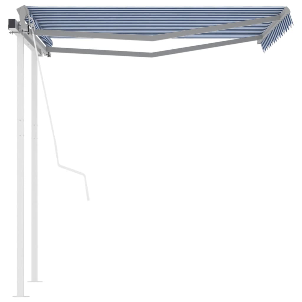 Toldo retrátil automático com postes 3,5x2,5 m azul e branco