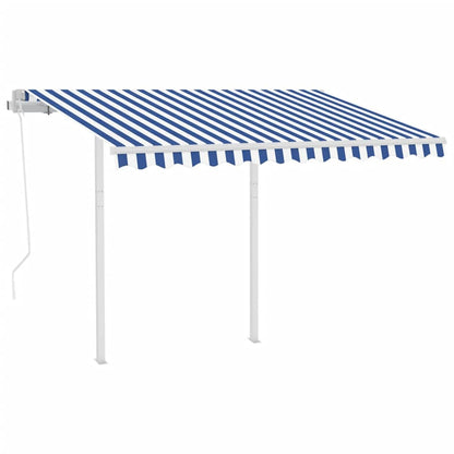 Toldo retrátil automático com postes 3,5x2,5 m azul e branco
