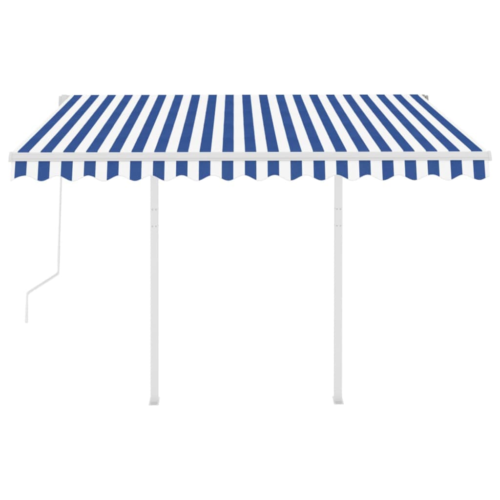 Toldo retrátil automático com postes 3,5x2,5 m azul e branco