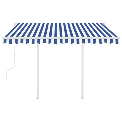 Toldo retrátil automático com postes 3,5x2,5 m azul e branco