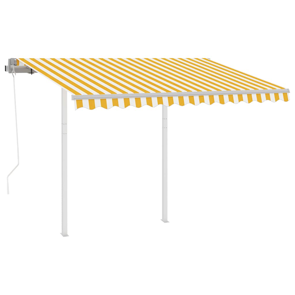 Toldo retrátil automático com postes 3,5x2,5 m amarelo e branco