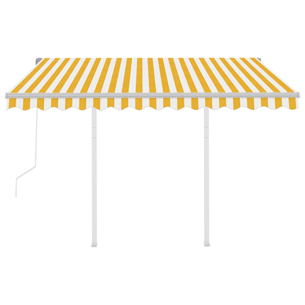 Toldo retrátil automático com postes 3,5x2,5 m amarelo e branco