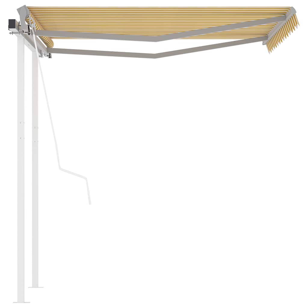 Toldo retrátil automático com postes 3,5x2,5 m amarelo e branco