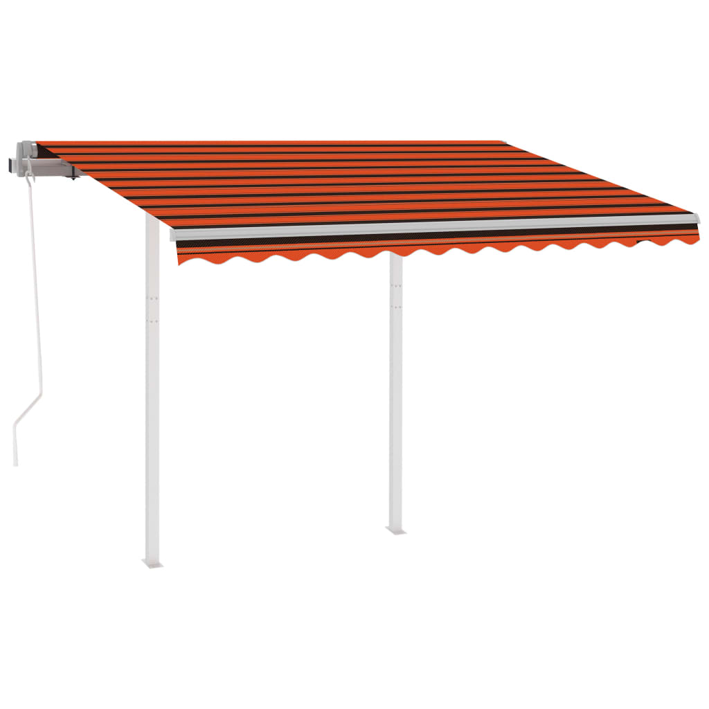 Toldo retrátil automático com postes 3,5x2,5 m laranja/castanho