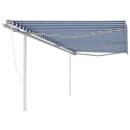 Toldo retrátil automático com postes 6x3 m azul e branco