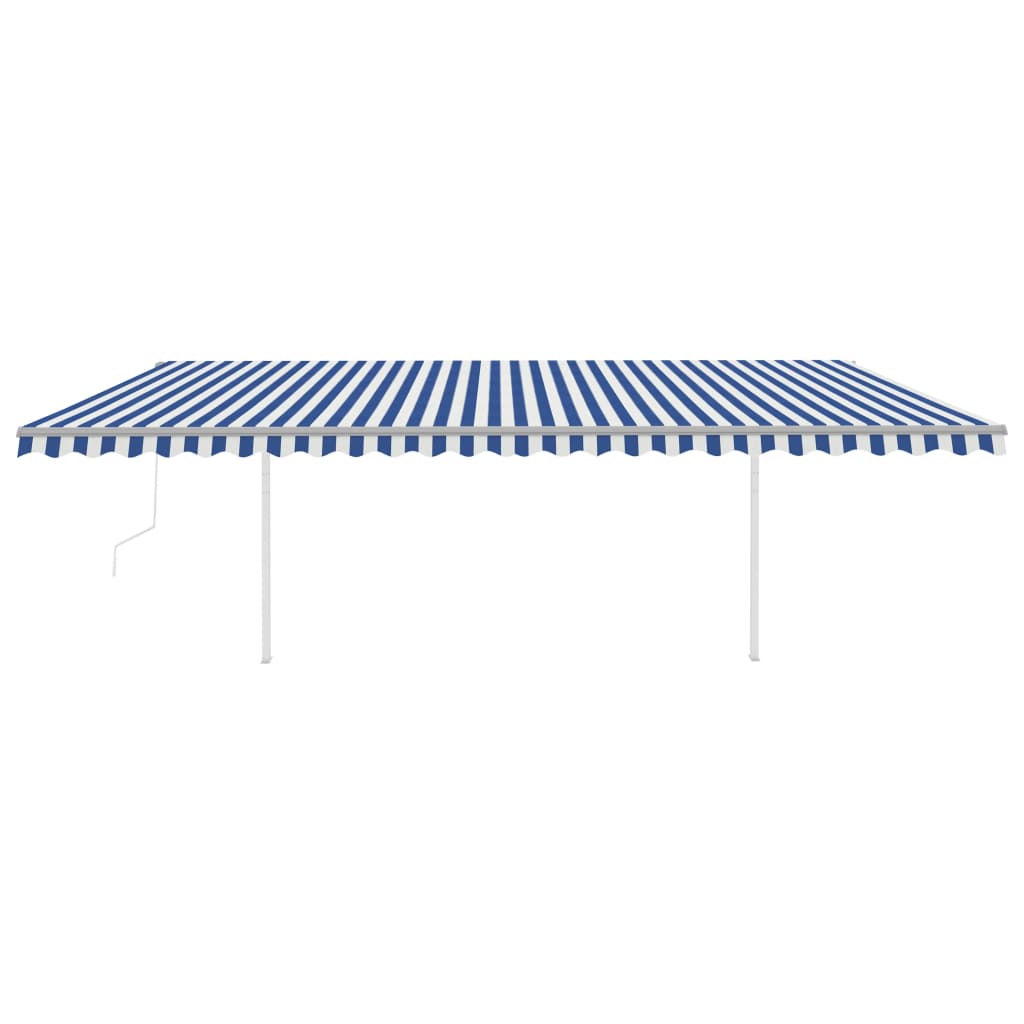 Toldo retrátil automático com postes 6x3 m azul e branco