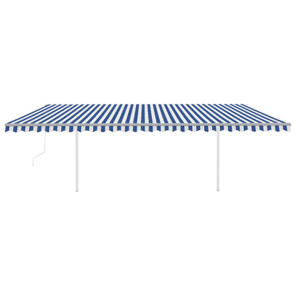 Toldo retrátil automático com postes 6x3 m azul e branco