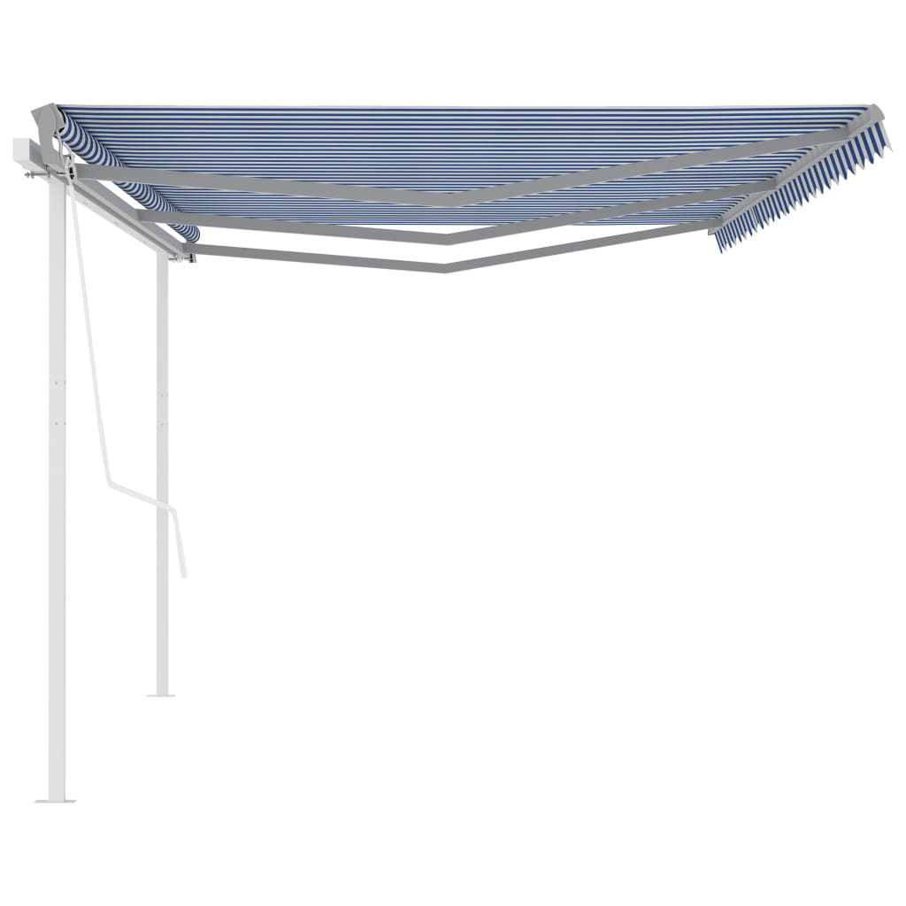 Toldo retrátil automático com postes 6x3 m azul e branco