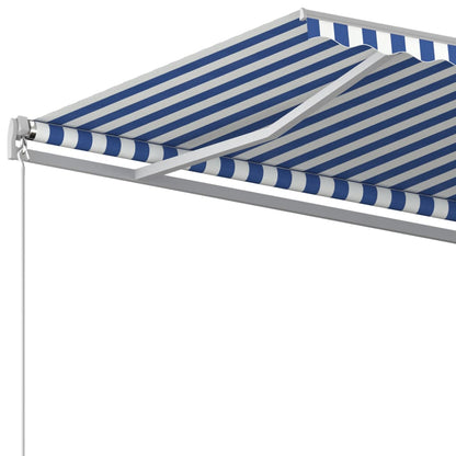 Toldo retrátil automático com postes 6x3 m azul e branco