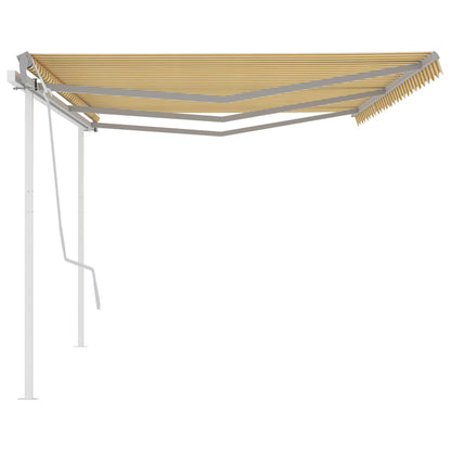 Toldo retrátil manual com postes 6x3,5 m amarelo e branco