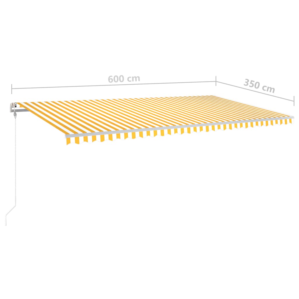 Toldo retrátil manual com postes 6x3,5 m amarelo e branco
