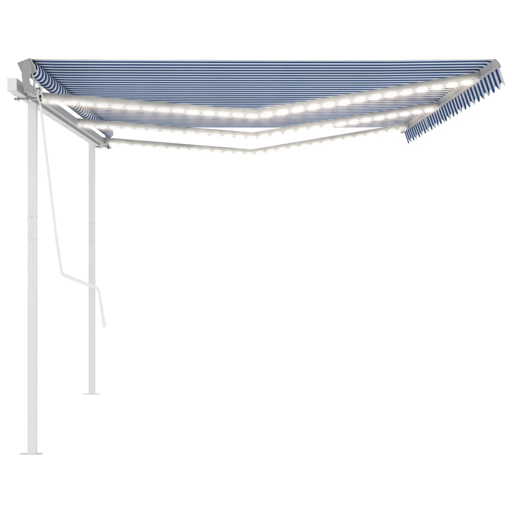 Toldo retrátil manual com LED 6x3,5 m azul e branco