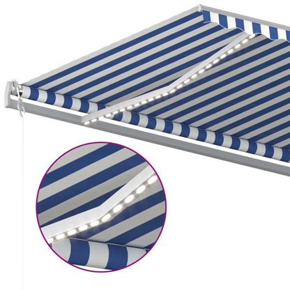 Toldo retrátil manual com LED 6x3,5 m azul e branco