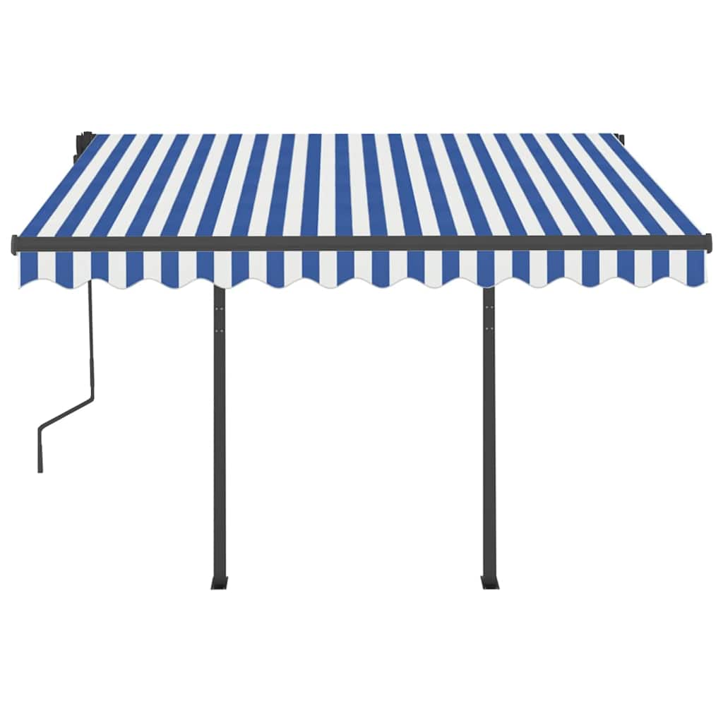 Toldo retrátil manual com LED 3x2,5 m azul e branco