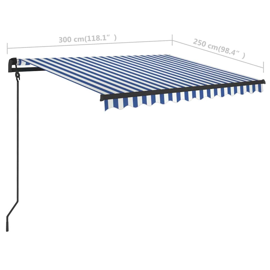 Toldo retrátil manual com LED 3x2,5 m azul e branco