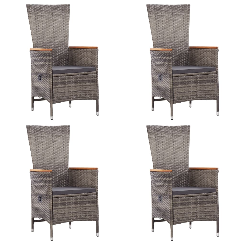 7 pcs conjunto de jantar para jardim vime PE cinzento