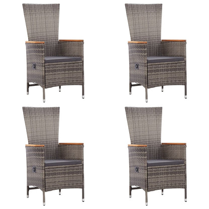 7 pcs conjunto de jantar para jardim vime PE cinzento