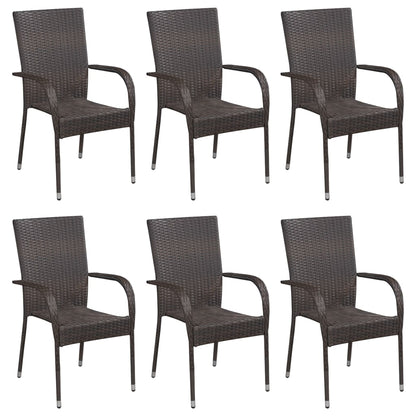 7 pcs conjunto de jantar para jardim vime PE castanho