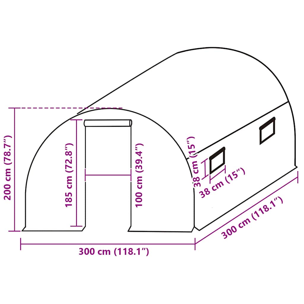 Cobertura de substituição p/ estufas 9 m² 300x300x200 cm verde