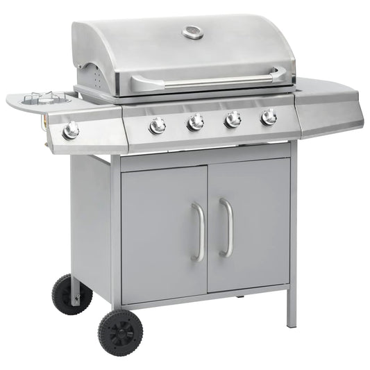 Grelhador/barbecue a gás 4+1 zonas de cozinhar prateado