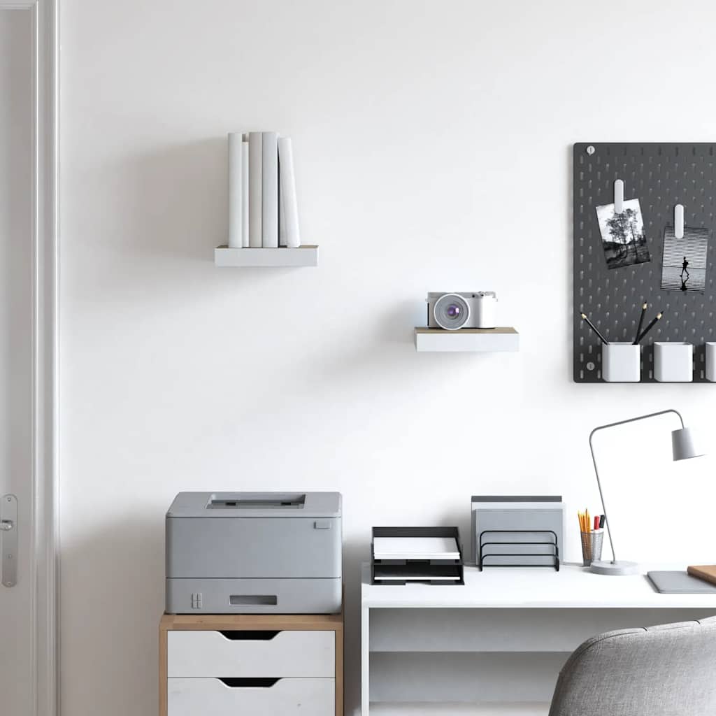 Prateleiras de parede 2 pcs 23x23,5x3,8cm MDF carvalho e branco