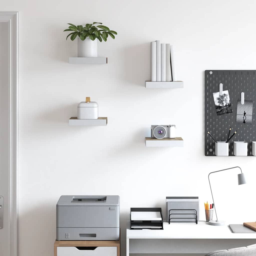 Prateleiras de parede 4 pcs 23x23,5x3,8cm MDF carvalho e branco