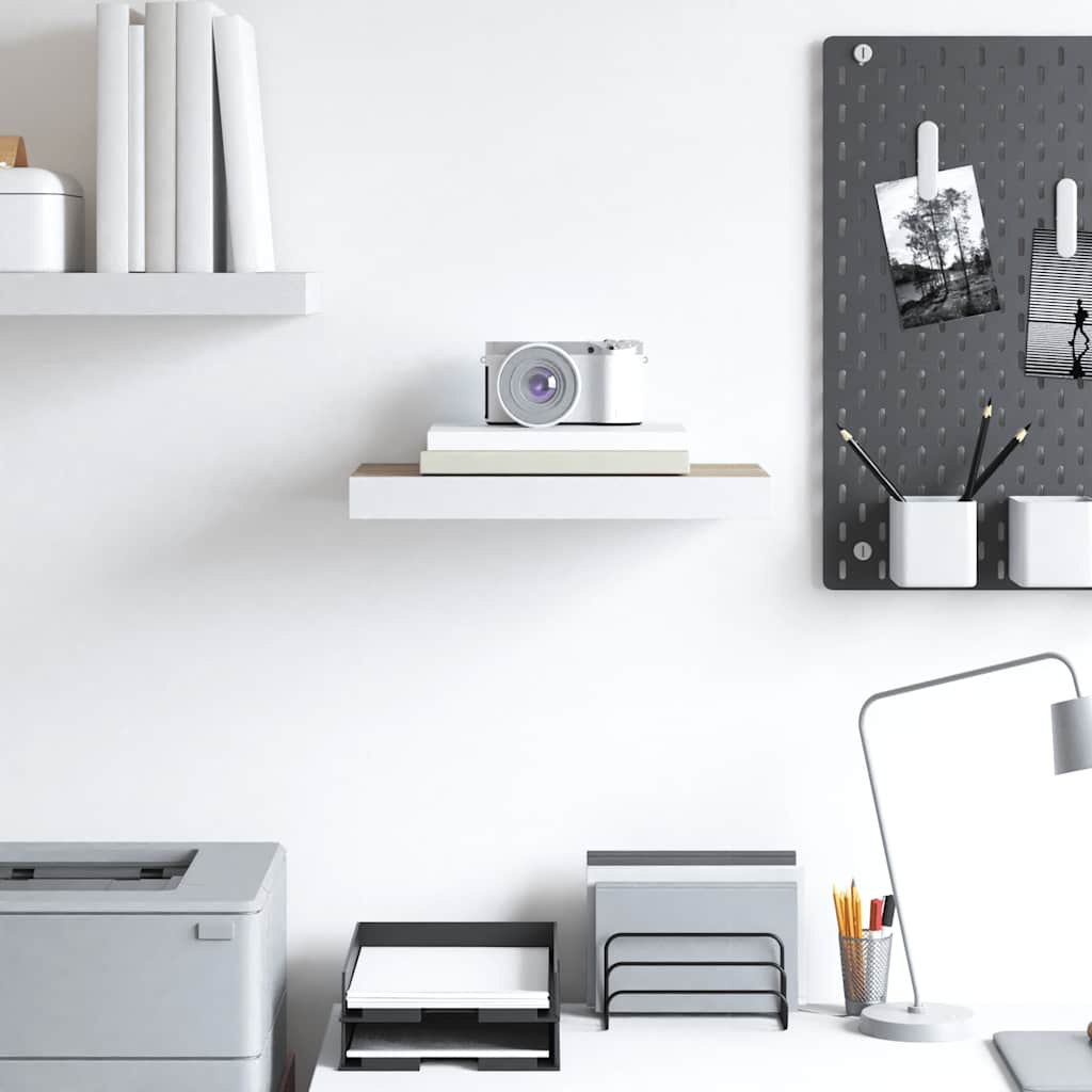 Prateleira de parede suspensa 50x23x3,8cm MDF carvalho e branco