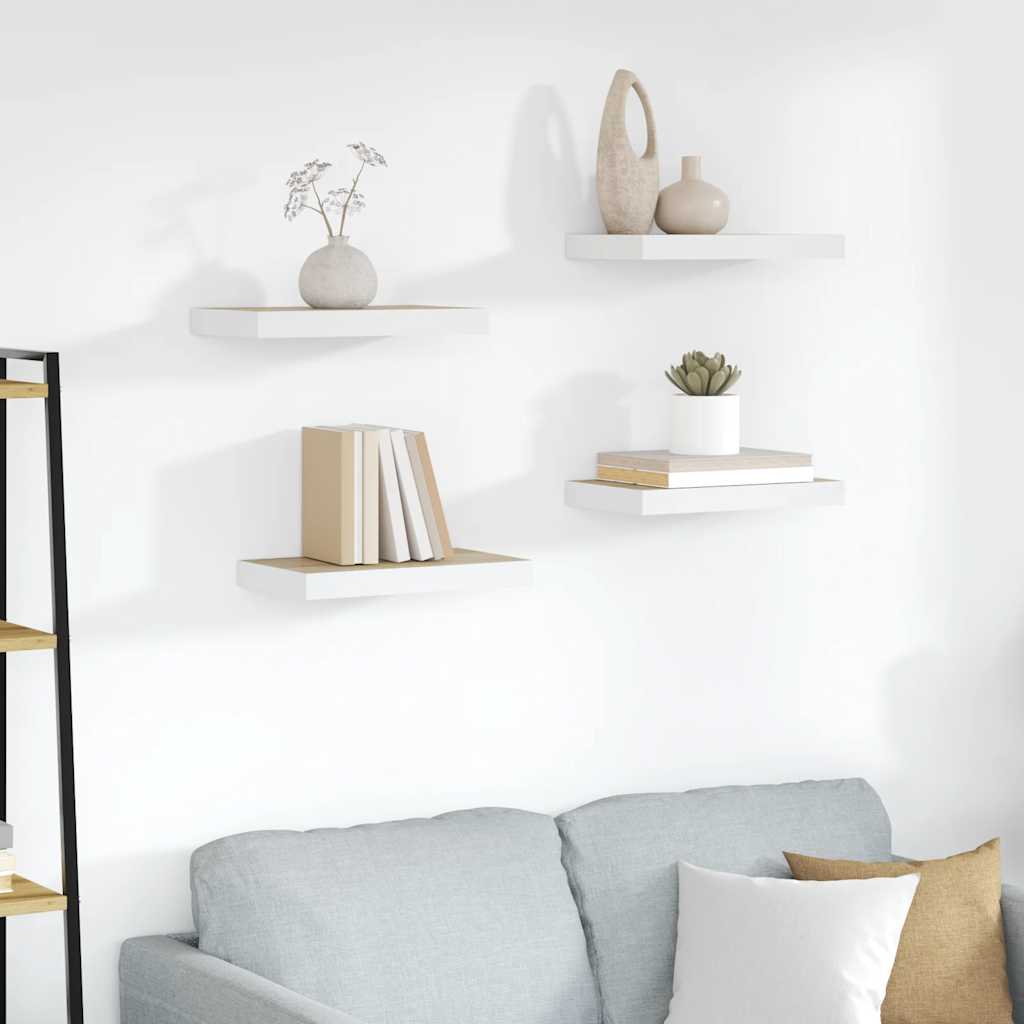 Prateleiras de parede 4 pcs 50x23x3,8 cm MDF carvalho e branco