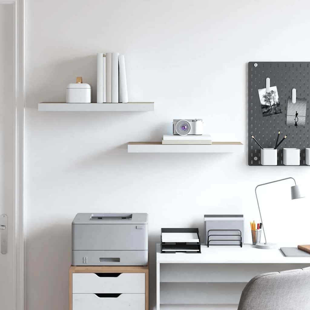 Prateleiras parede 2 pcs 60x23,5x3,8 cm MDF carvalho e branco