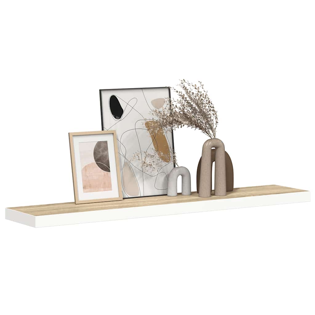 Prateleira parede suspensa 120x23,5x3,8cm MDF carvalho e branco