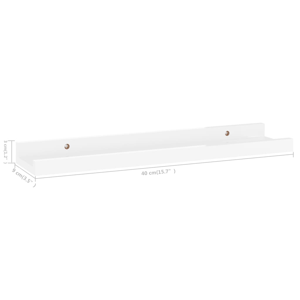 Prateleiras de parede 2 pcs 40x9x3 cm branco brilhante