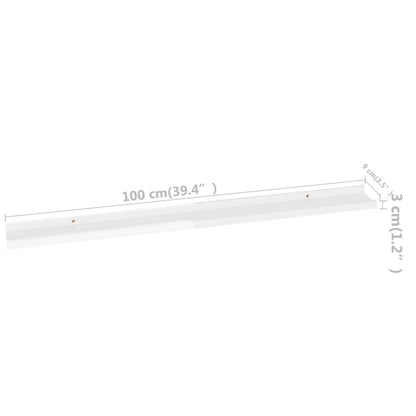 Prateleiras de parede 2 pcs 100x9x3 cm branco brilhante
