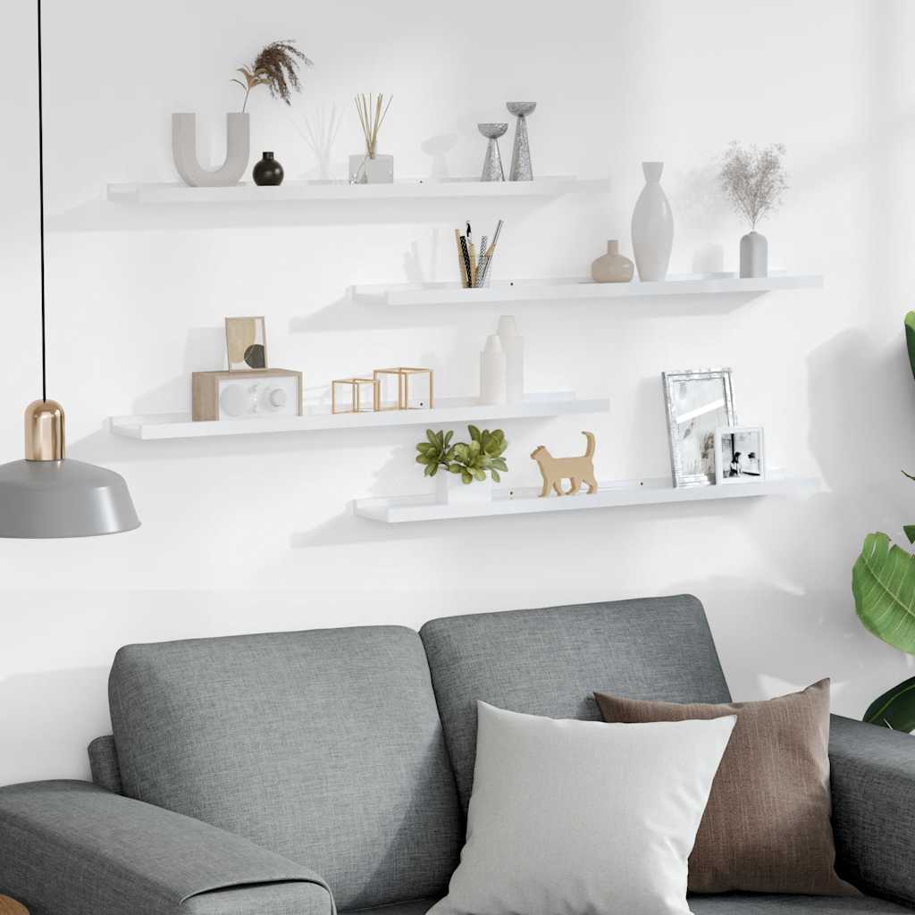 Prateleiras de parede 4 pcs 80x9x3 cm branco brilhante