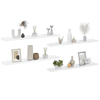 Prateleiras de parede 4 pcs 80x9x3 cm branco brilhante