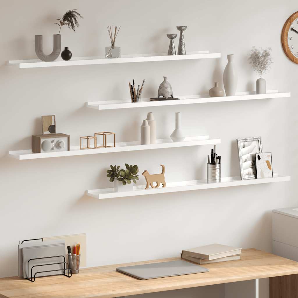 Prateleiras de parede 4 pcs 100x9x3 cm branco brilhante