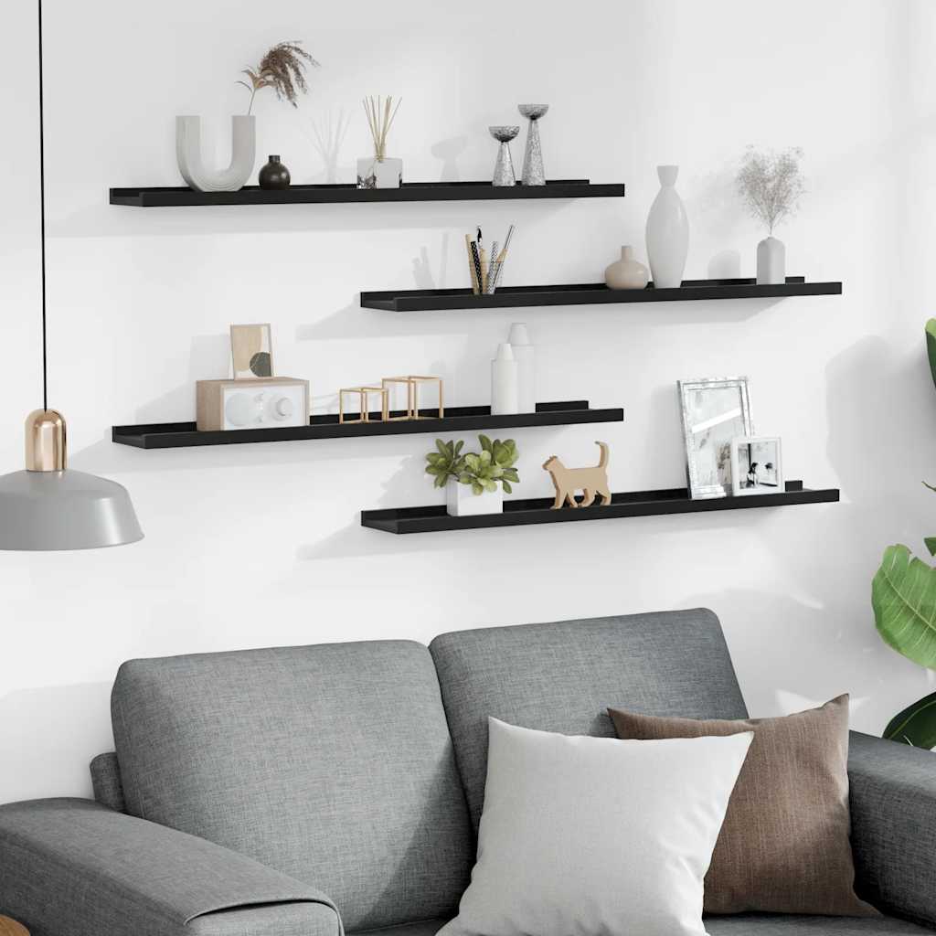 Prateleiras de parede 4 pcs 80x9x3 cm preto