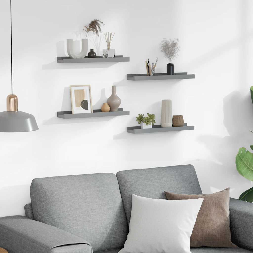 Prateleiras de parede 4 pcs 40x9x3 cm cinzento