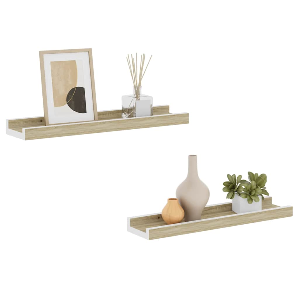 Prateleiras de parede 2 pcs 40x9x3 cm branco e carvalho sonoma