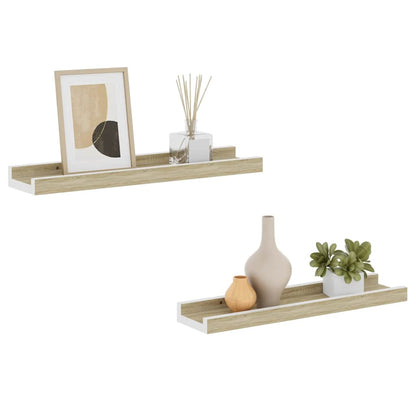 Prateleiras de parede 2 pcs 40x9x3 cm branco e carvalho sonoma
