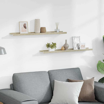 Prateleiras de parede 2 pcs 80x9x3 cm branco e carvalho sonoma