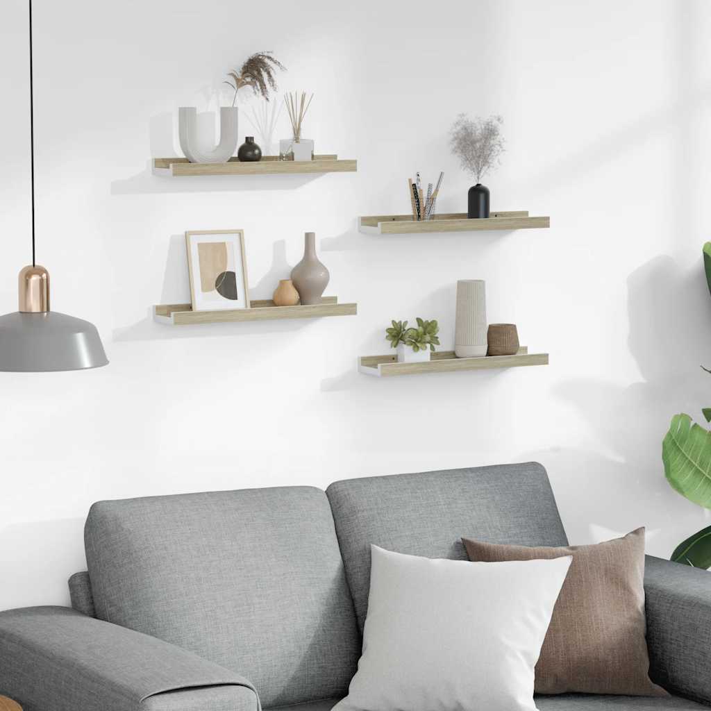 Prateleiras de parede 4 pcs 40x9x3 cm branco e carvalho sonoma