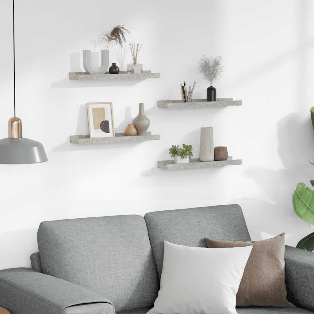 Prateleiras de parede 4 pcs 40x9x3 cm cinzento cimento