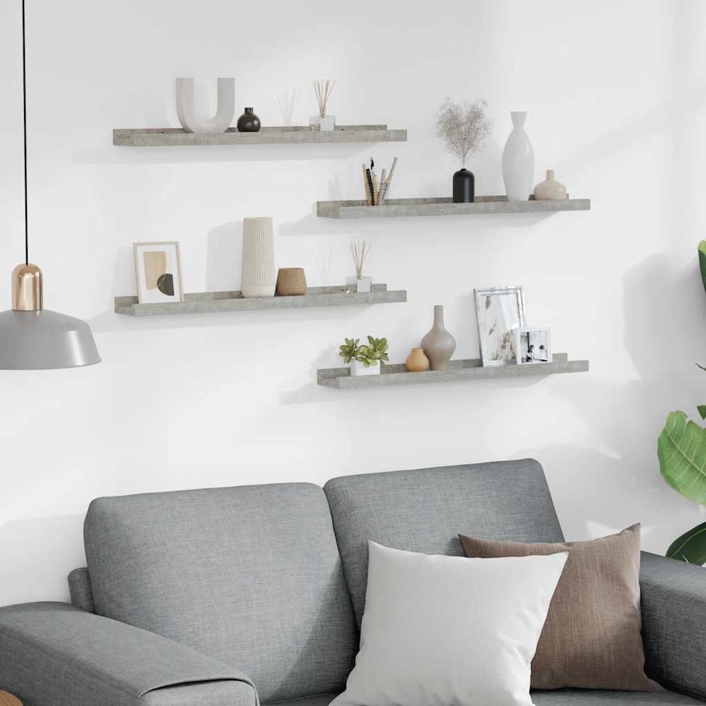 Prateleiras de parede 4 pcs 60x9x3 cm cinzento cimento